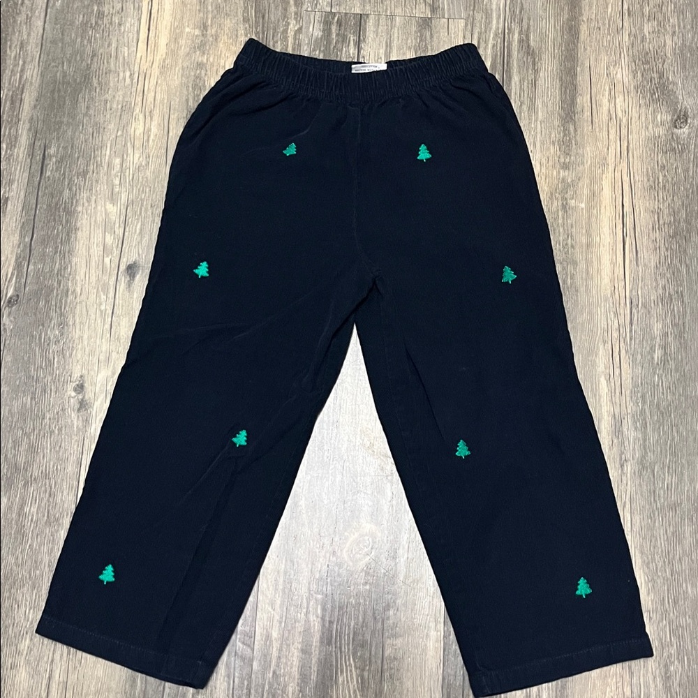 Luigi Kids Embroidered Tree Navy Blue Corduroy Elastic waist Pants Size 4T